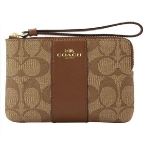 Coach Signature Zip Wristlet, Khaki Brown New With Tags